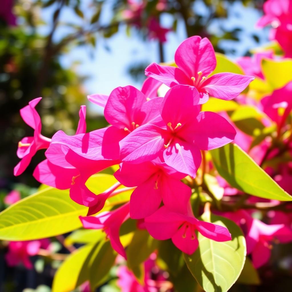 Bright pink mandevilla blooms