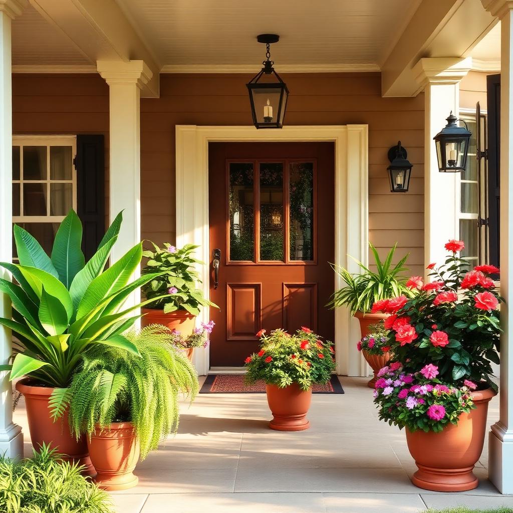 Inviting Houston Area front porch with potted plants