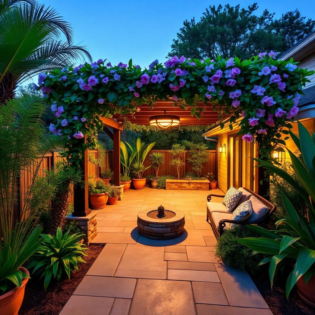 Backyard retreat with flowering pergola